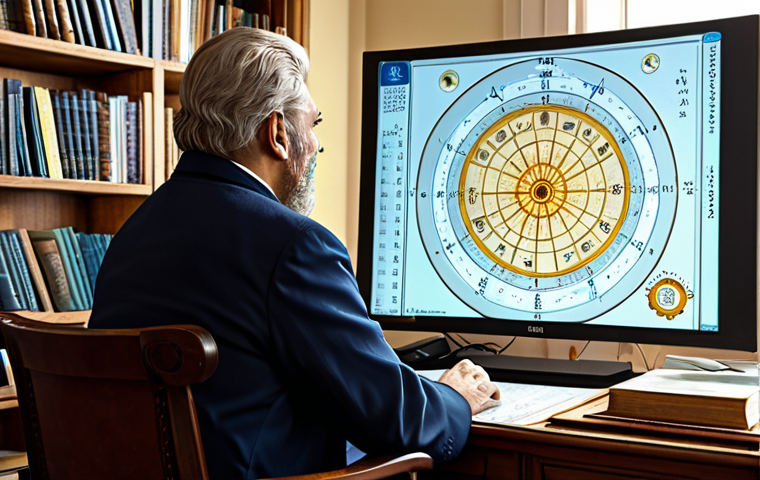 Astrological Chart Reading**

"A professional astrologer, fully clothed in modest attire, sits at a desk with an astrological chart displayed on a computer screen. The scene is in a brightly lit study, with books and celestial maps visible in the background. The astrologer is giving advice to a client, appropriate content, safe for work, perfect anatomy, natural proportions, professional illustration, high quality."

**