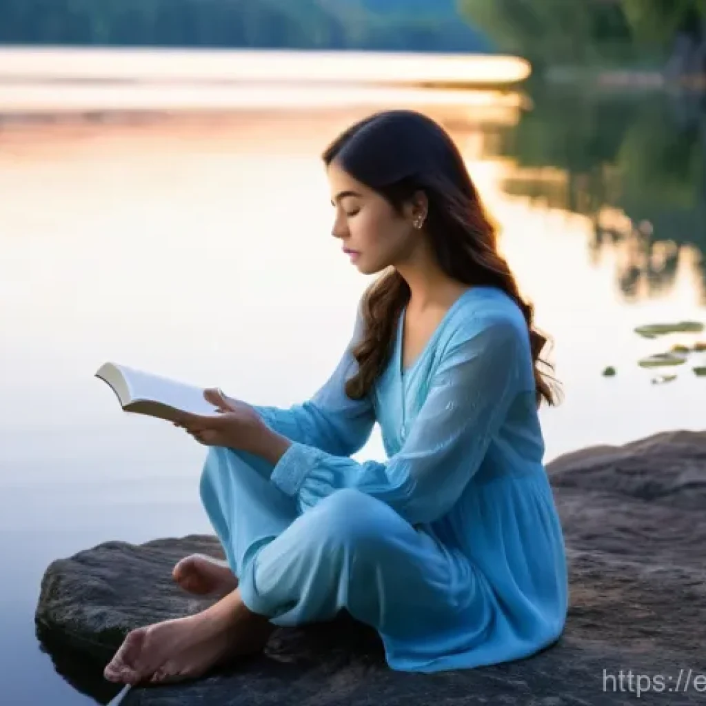 별자리와 시간 관리 - **Prompt: "A serene young woman, comfortably dressed in a flowing, light blue blouse and tailored tr...