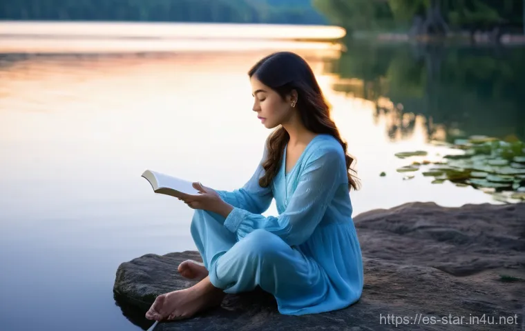 별자리와 시간 관리 - **Prompt: "A serene young woman, comfortably dressed in a flowing, light blue blouse and tailored tr...