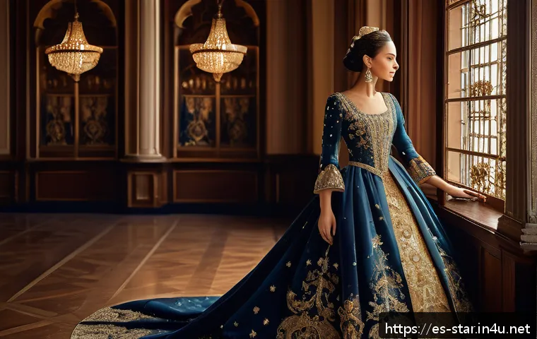 별자리와 패션 역사 - A sophisticated Renaissance noblewoman dressed in an elegant gown richly embroidered with zodiac con...