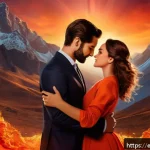 Home 20 별자리별 연애 스타일 - A vibrant scene depicting the zodiac fire signs Aries, Leo, and Sagittarius in a passionate embrace,...