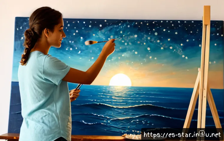 별자리와 해왕성 위치별 예술 감각 - Photorealistic Spanish Mediterranean art studio at golden hour, a thoughtful young adult painter cre...